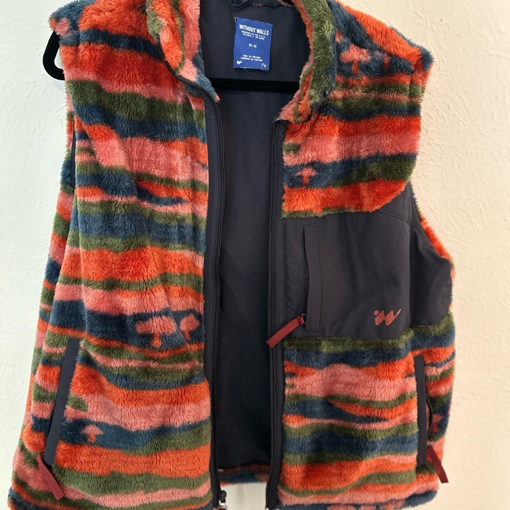 Without Walls Fleece Vest - Orange and Blue Sunset landscape   Mushrooms.